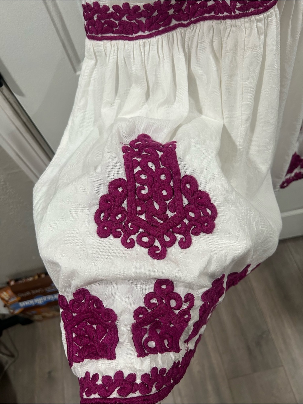 Anthropologie White Maxi Dress with Pink Embroidered Bodice - Picture 5 of 12